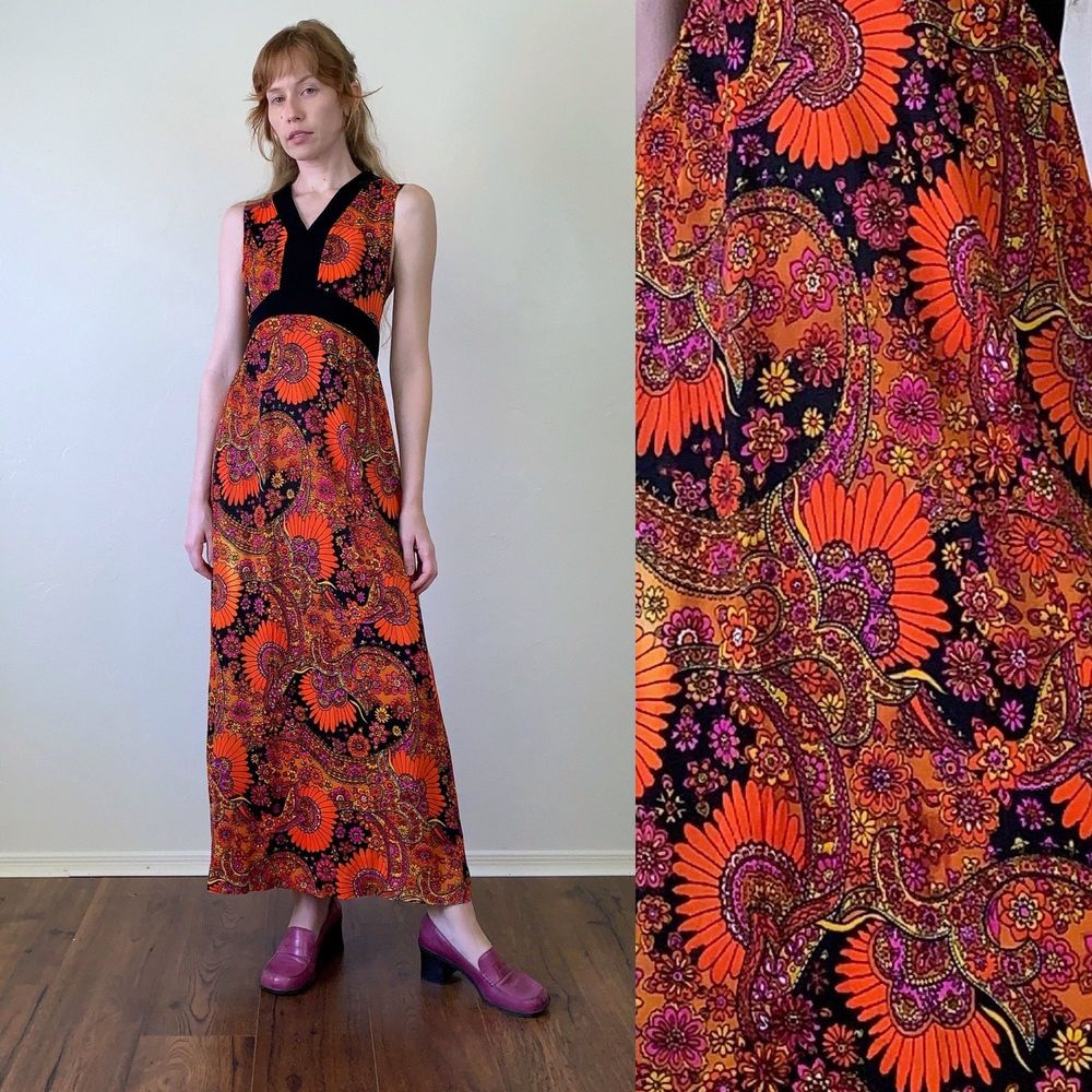 vintage 60s mod psychedelic maxi dress medium